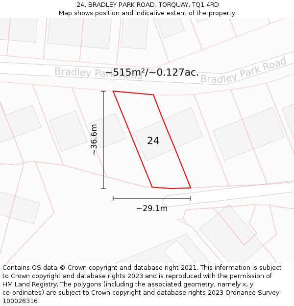 24, BRADLEY PARK ROAD, TORQUAY, TQ1 4RD: Plot and title map