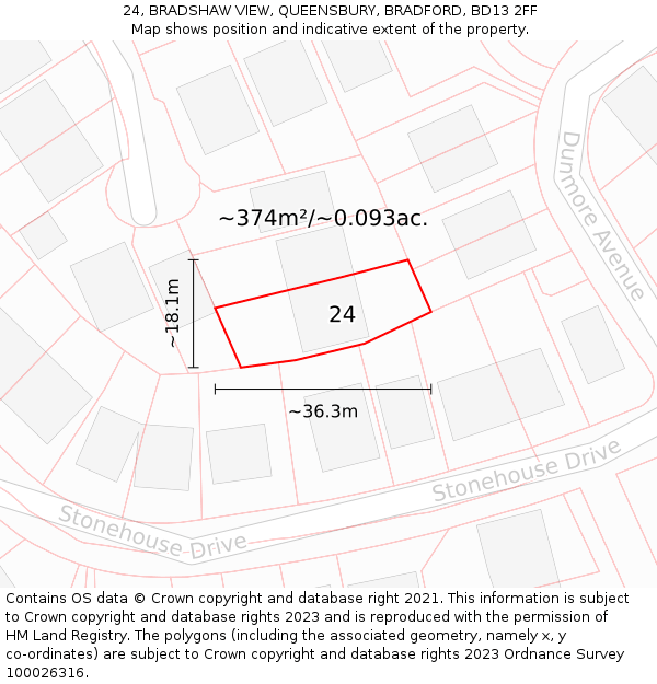 24, BRADSHAW VIEW, QUEENSBURY, BRADFORD, BD13 2FF: Plot and title map