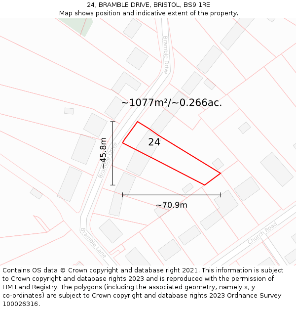 24, BRAMBLE DRIVE, BRISTOL, BS9 1RE: Plot and title map
