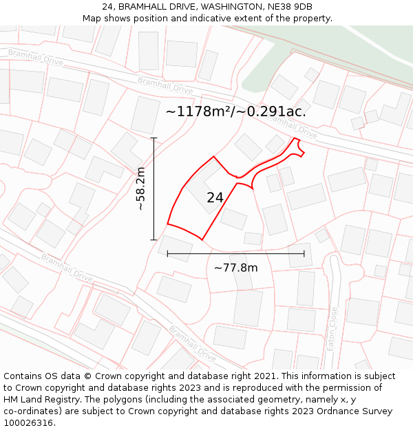 24, BRAMHALL DRIVE, WASHINGTON, NE38 9DB: Plot and title map