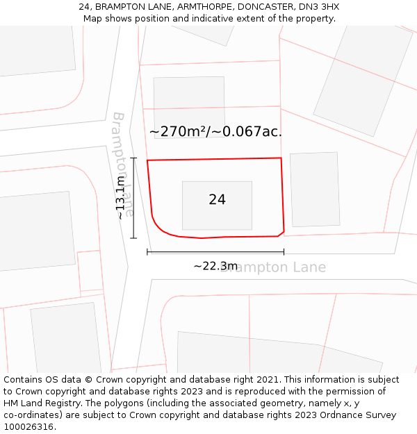 24, BRAMPTON LANE, ARMTHORPE, DONCASTER, DN3 3HX: Plot and title map