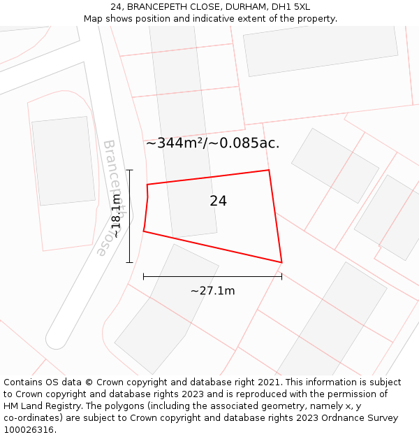 24, BRANCEPETH CLOSE, DURHAM, DH1 5XL: Plot and title map