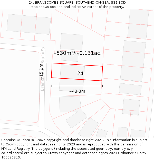 24, BRANSCOMBE SQUARE, SOUTHEND-ON-SEA, SS1 3QD: Plot and title map