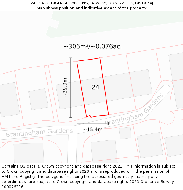 24, BRANTINGHAM GARDENS, BAWTRY, DONCASTER, DN10 6XJ: Plot and title map