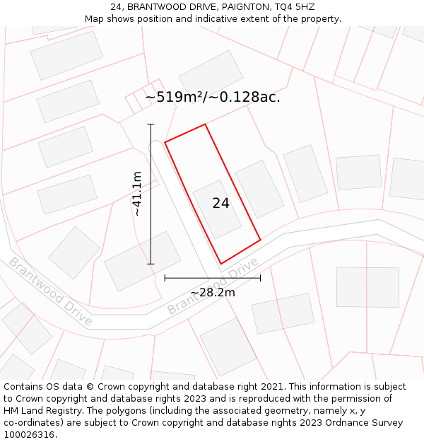 24, BRANTWOOD DRIVE, PAIGNTON, TQ4 5HZ: Plot and title map