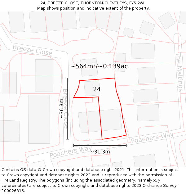 24, BREEZE CLOSE, THORNTON-CLEVELEYS, FY5 2WH: Plot and title map