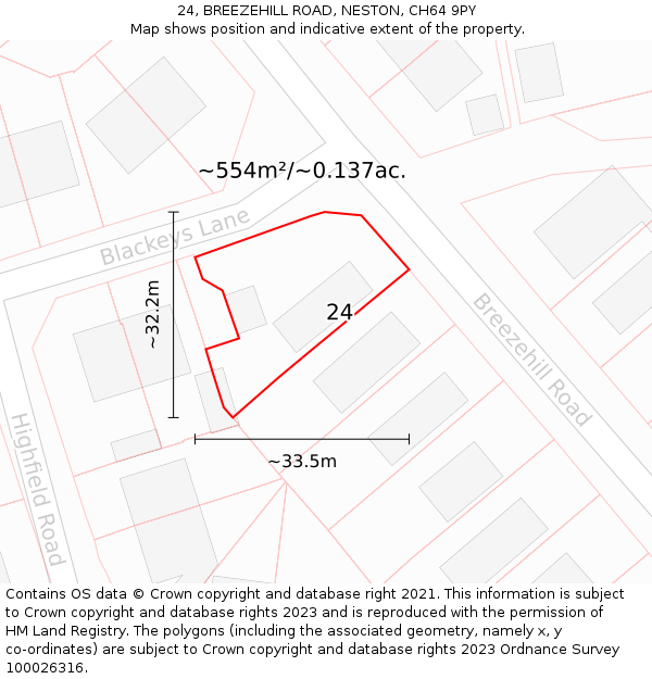 24, BREEZEHILL ROAD, NESTON, CH64 9PY: Plot and title map