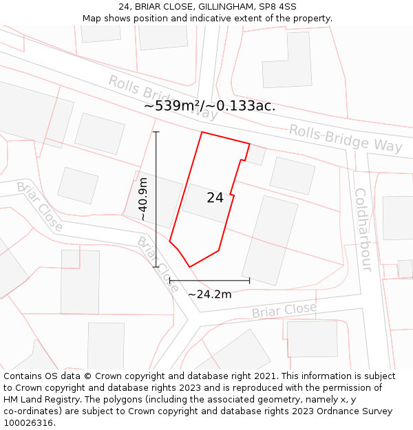 24, BRIAR CLOSE, GILLINGHAM, SP8 4SS: Plot and title map