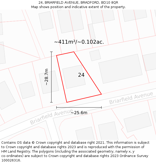 24, BRIARFIELD AVENUE, BRADFORD, BD10 8QR: Plot and title map