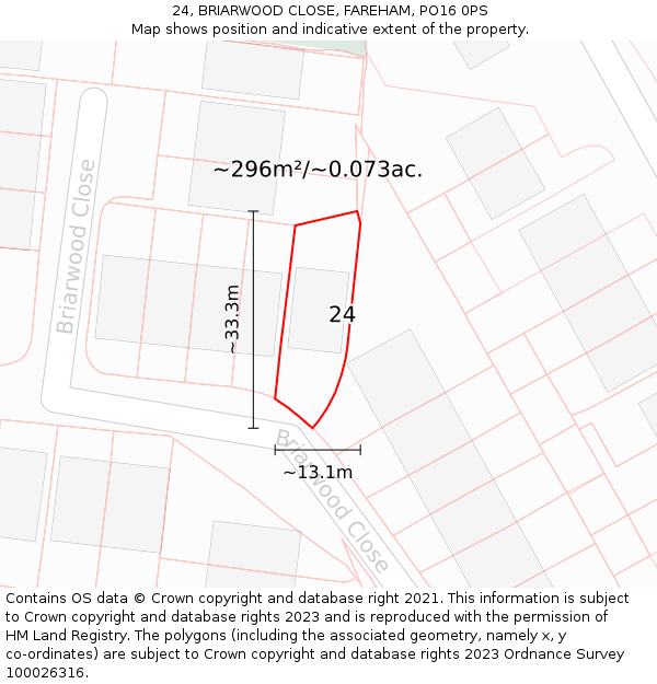 24, BRIARWOOD CLOSE, FAREHAM, PO16 0PS: Plot and title map