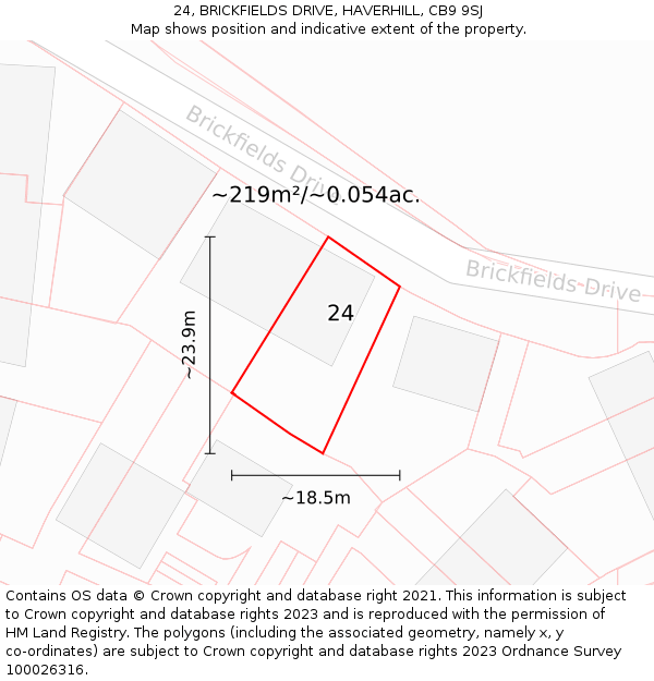 24, BRICKFIELDS DRIVE, HAVERHILL, CB9 9SJ: Plot and title map