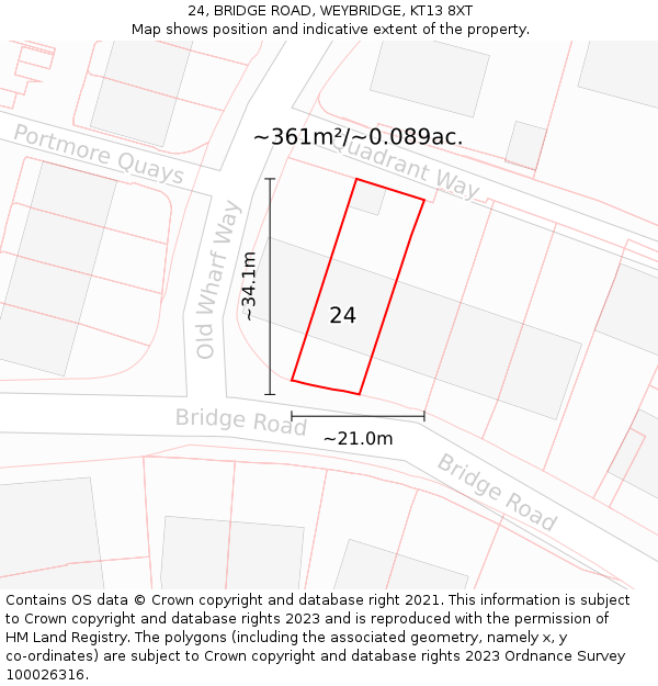 24, BRIDGE ROAD, WEYBRIDGE, KT13 8XT: Plot and title map