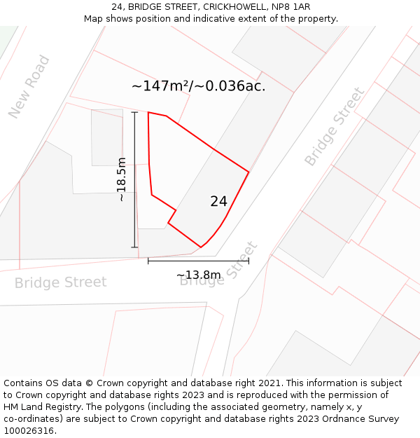 24, BRIDGE STREET, CRICKHOWELL, NP8 1AR: Plot and title map