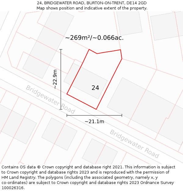 24, BRIDGEWATER ROAD, BURTON-ON-TRENT, DE14 2GD: Plot and title map