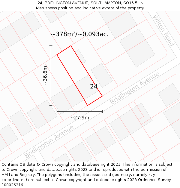 24, BRIDLINGTON AVENUE, SOUTHAMPTON, SO15 5HN: Plot and title map