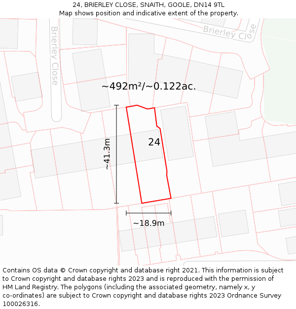 24, BRIERLEY CLOSE, SNAITH, GOOLE, DN14 9TL: Plot and title map