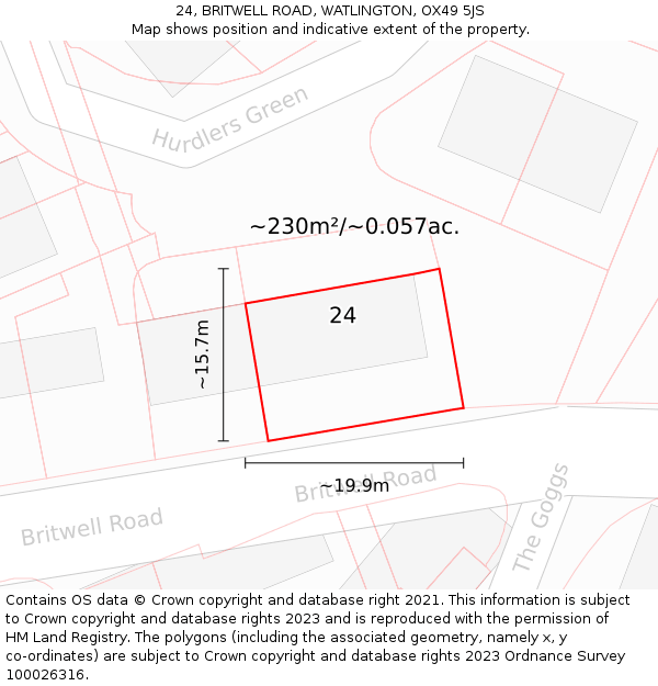 24, BRITWELL ROAD, WATLINGTON, OX49 5JS: Plot and title map