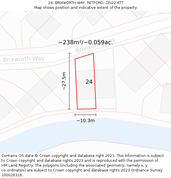 24, BRIXWORTH WAY, RETFORD, DN22 6TT: Plot and title map