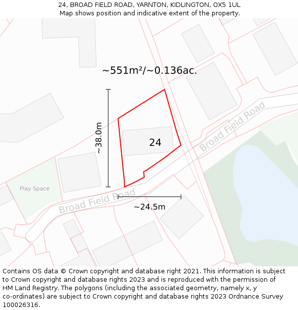 24, BROAD FIELD ROAD, YARNTON, KIDLINGTON, OX5 1UL: Plot and title map
