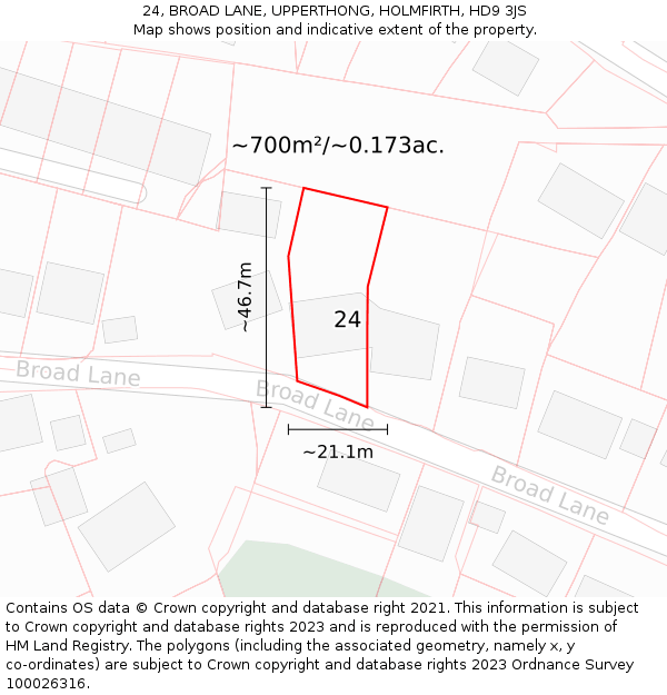 24, BROAD LANE, UPPERTHONG, HOLMFIRTH, HD9 3JS: Plot and title map