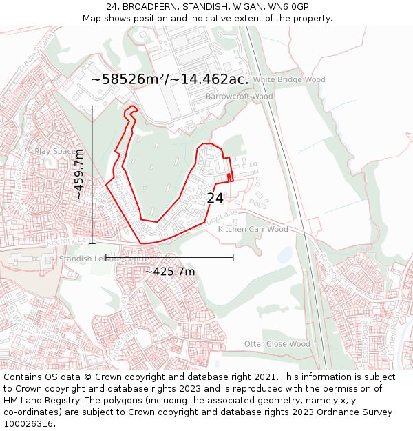 24, BROADFERN, STANDISH, WIGAN, WN6 0GP: Plot and title map