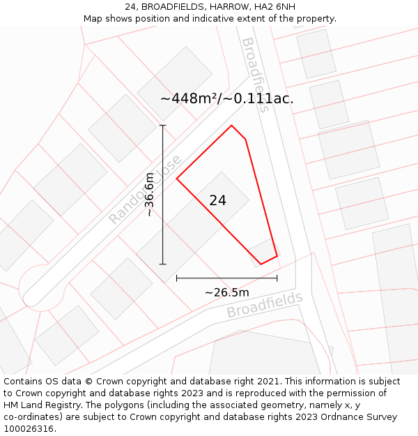 24, BROADFIELDS, HARROW, HA2 6NH: Plot and title map