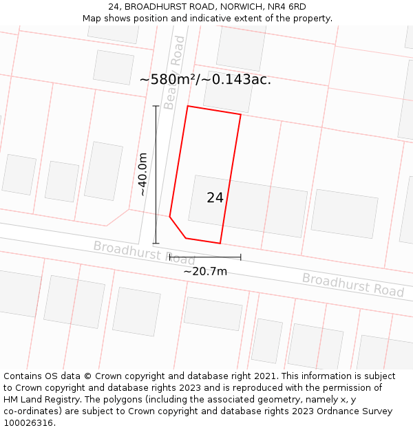 24, BROADHURST ROAD, NORWICH, NR4 6RD: Plot and title map