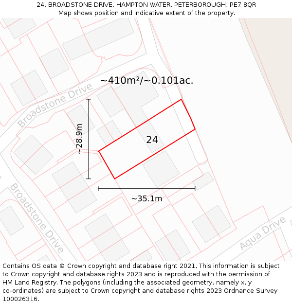 24, BROADSTONE DRIVE, HAMPTON WATER, PETERBOROUGH, PE7 8QR: Plot and title map