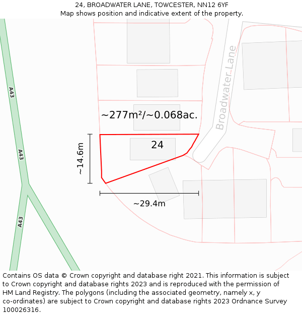 24, BROADWATER LANE, TOWCESTER, NN12 6YF: Plot and title map