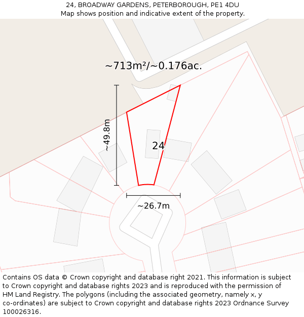 24, BROADWAY GARDENS, PETERBOROUGH, PE1 4DU: Plot and title map