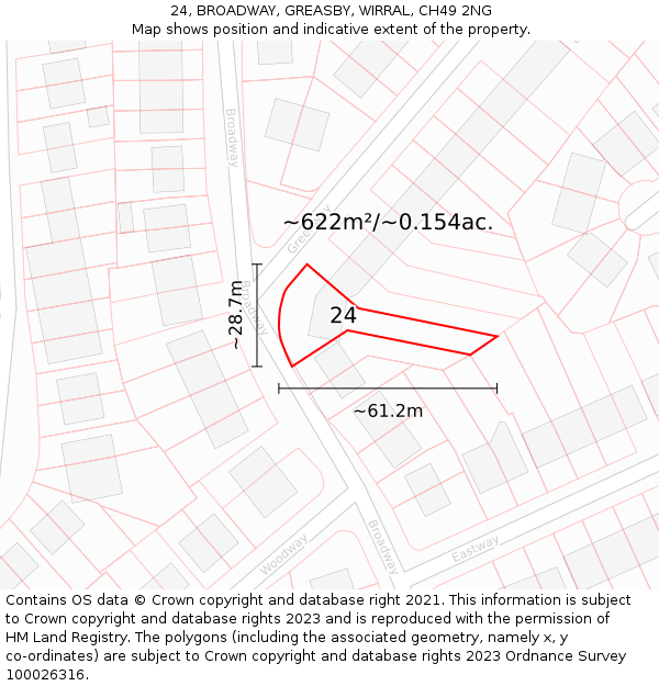 24, BROADWAY, GREASBY, WIRRAL, CH49 2NG: Plot and title map