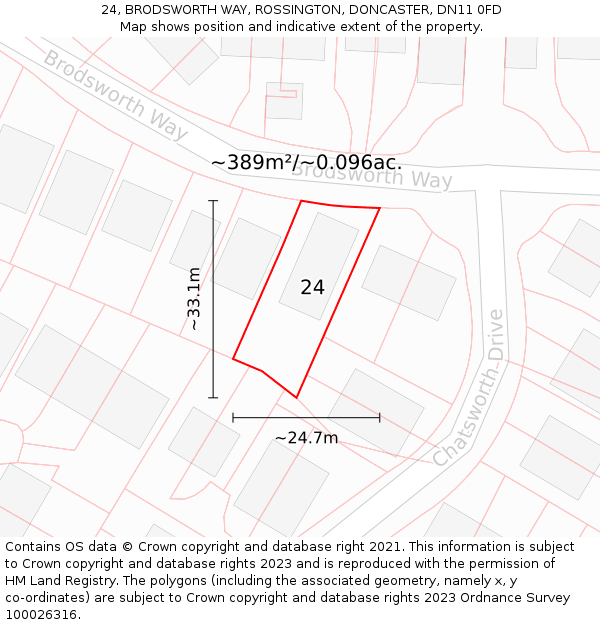 24, BRODSWORTH WAY, ROSSINGTON, DONCASTER, DN11 0FD: Plot and title map