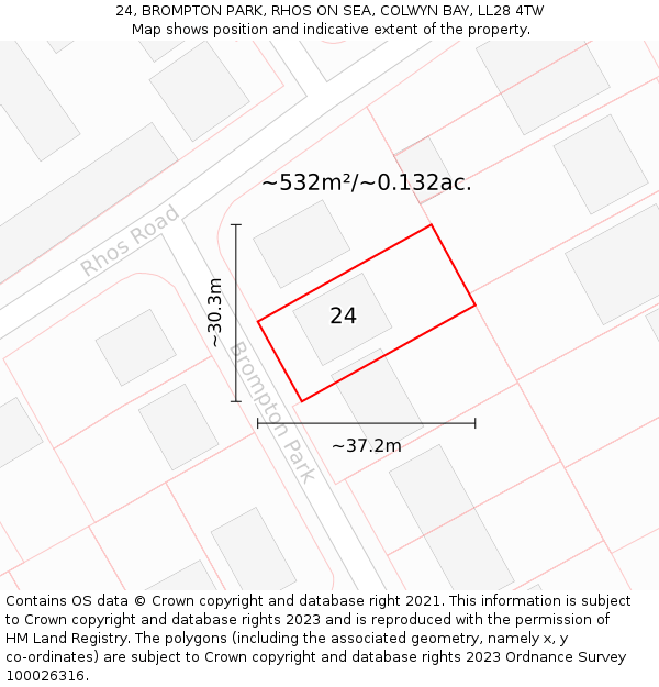 24, BROMPTON PARK, RHOS ON SEA, COLWYN BAY, LL28 4TW: Plot and title map