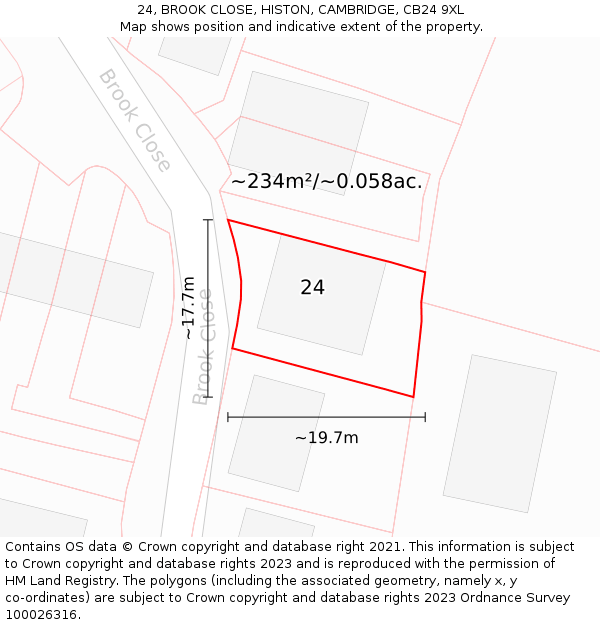 24, BROOK CLOSE, HISTON, CAMBRIDGE, CB24 9XL: Plot and title map