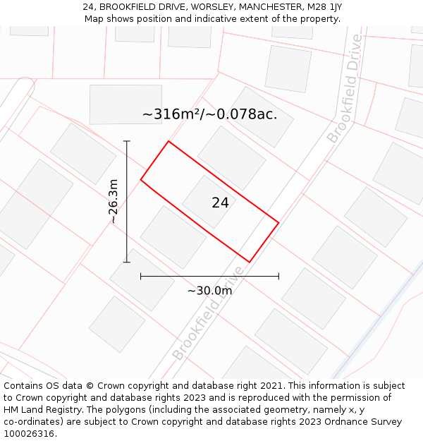 24, BROOKFIELD DRIVE, WORSLEY, MANCHESTER, M28 1JY: Plot and title map