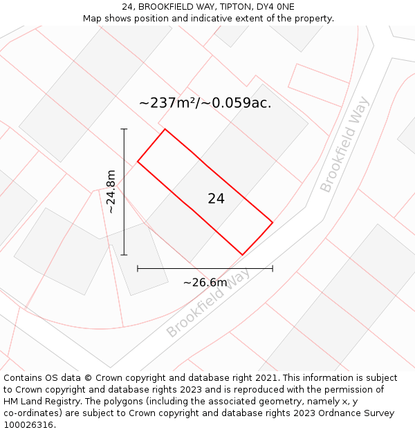 24, BROOKFIELD WAY, TIPTON, DY4 0NE: Plot and title map