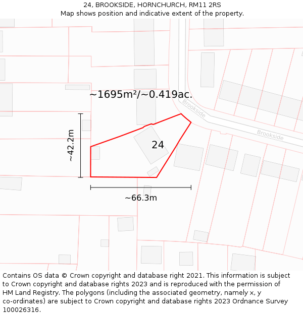 24, BROOKSIDE, HORNCHURCH, RM11 2RS: Plot and title map