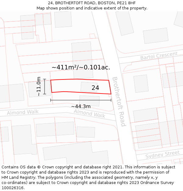 24, BROTHERTOFT ROAD, BOSTON, PE21 8HF: Plot and title map