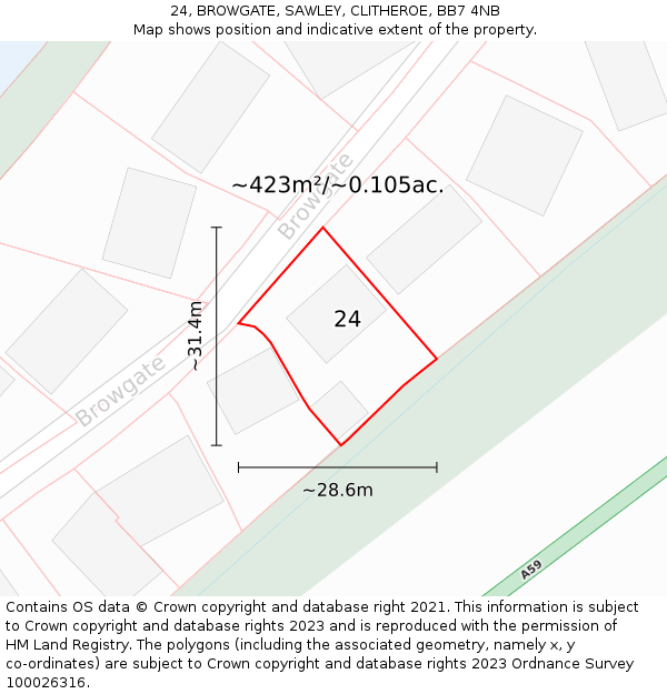 24, BROWGATE, SAWLEY, CLITHEROE, BB7 4NB: Plot and title map