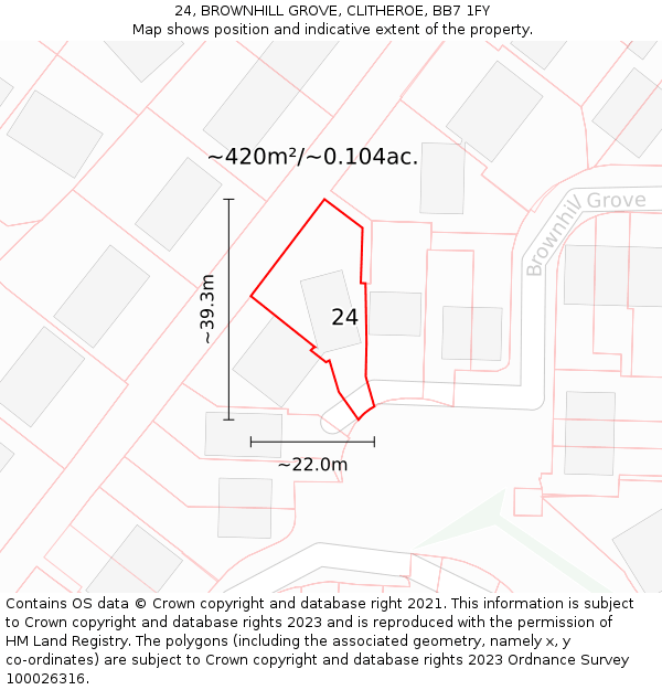 24, BROWNHILL GROVE, CLITHEROE, BB7 1FY: Plot and title map