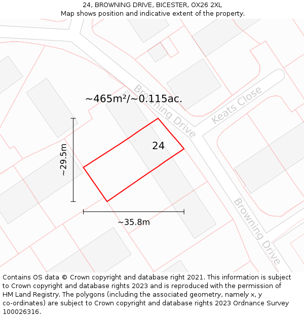 24, BROWNING DRIVE, BICESTER, OX26 2XL: Plot and title map