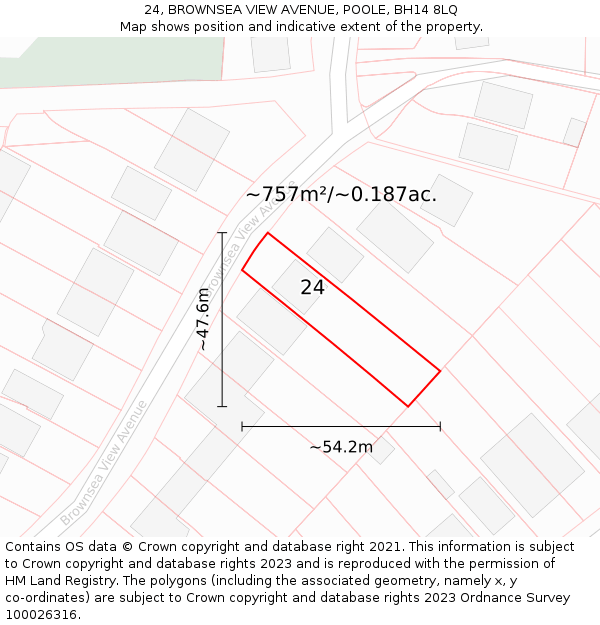 24, BROWNSEA VIEW AVENUE, POOLE, BH14 8LQ: Plot and title map
