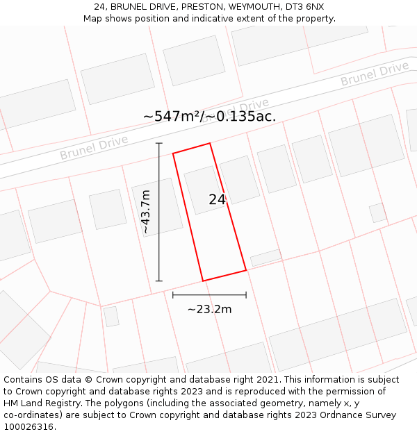 24, BRUNEL DRIVE, PRESTON, WEYMOUTH, DT3 6NX: Plot and title map