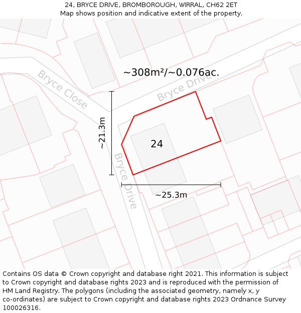 24, BRYCE DRIVE, BROMBOROUGH, WIRRAL, CH62 2ET: Plot and title map