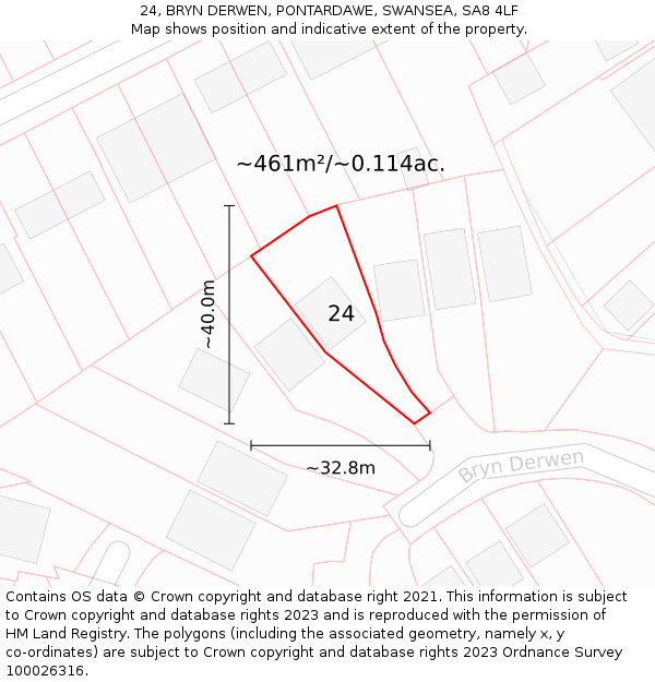 24, BRYN DERWEN, PONTARDAWE, SWANSEA, SA8 4LF: Plot and title map