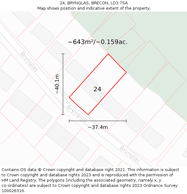 24, BRYNGLAS, BRECON, LD3 7SA: Plot and title map