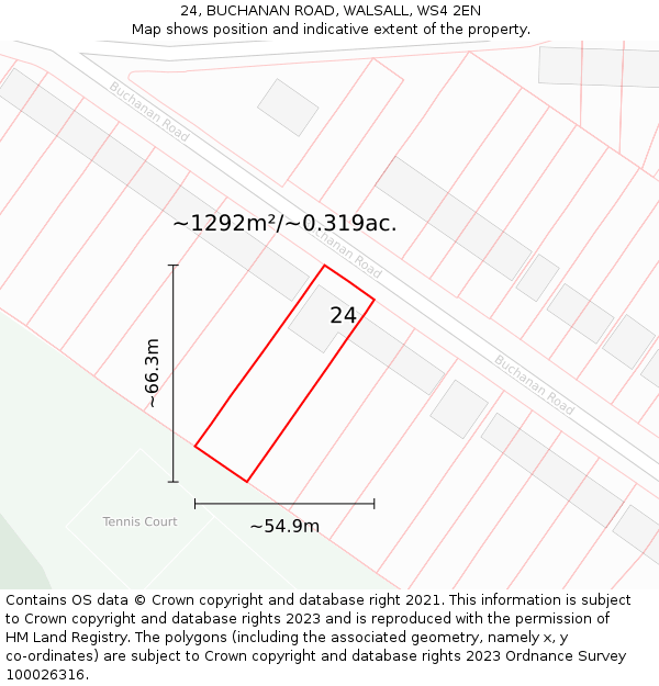 24, BUCHANAN ROAD, WALSALL, WS4 2EN: Plot and title map