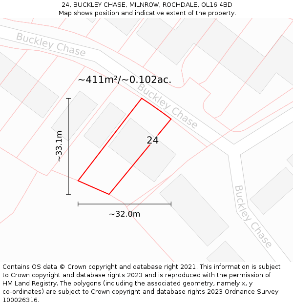 24, BUCKLEY CHASE, MILNROW, ROCHDALE, OL16 4BD: Plot and title map