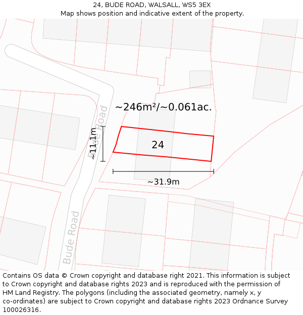 24, BUDE ROAD, WALSALL, WS5 3EX: Plot and title map