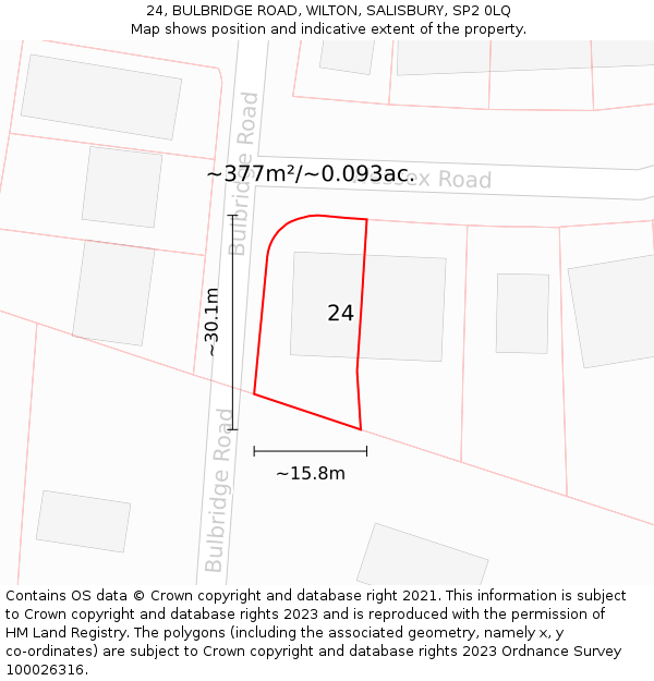 24, BULBRIDGE ROAD, WILTON, SALISBURY, SP2 0LQ: Plot and title map